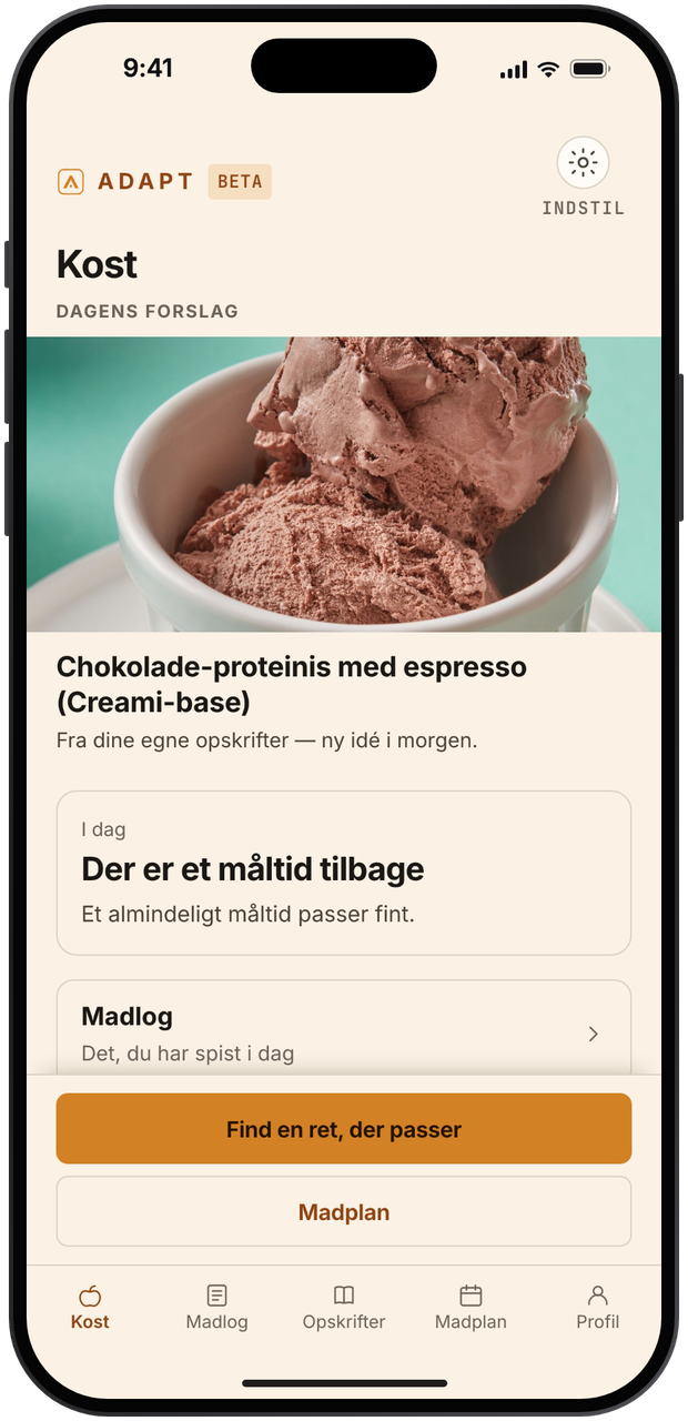 Kost-forsiden med dagens forslag fra dine egne opskrifter